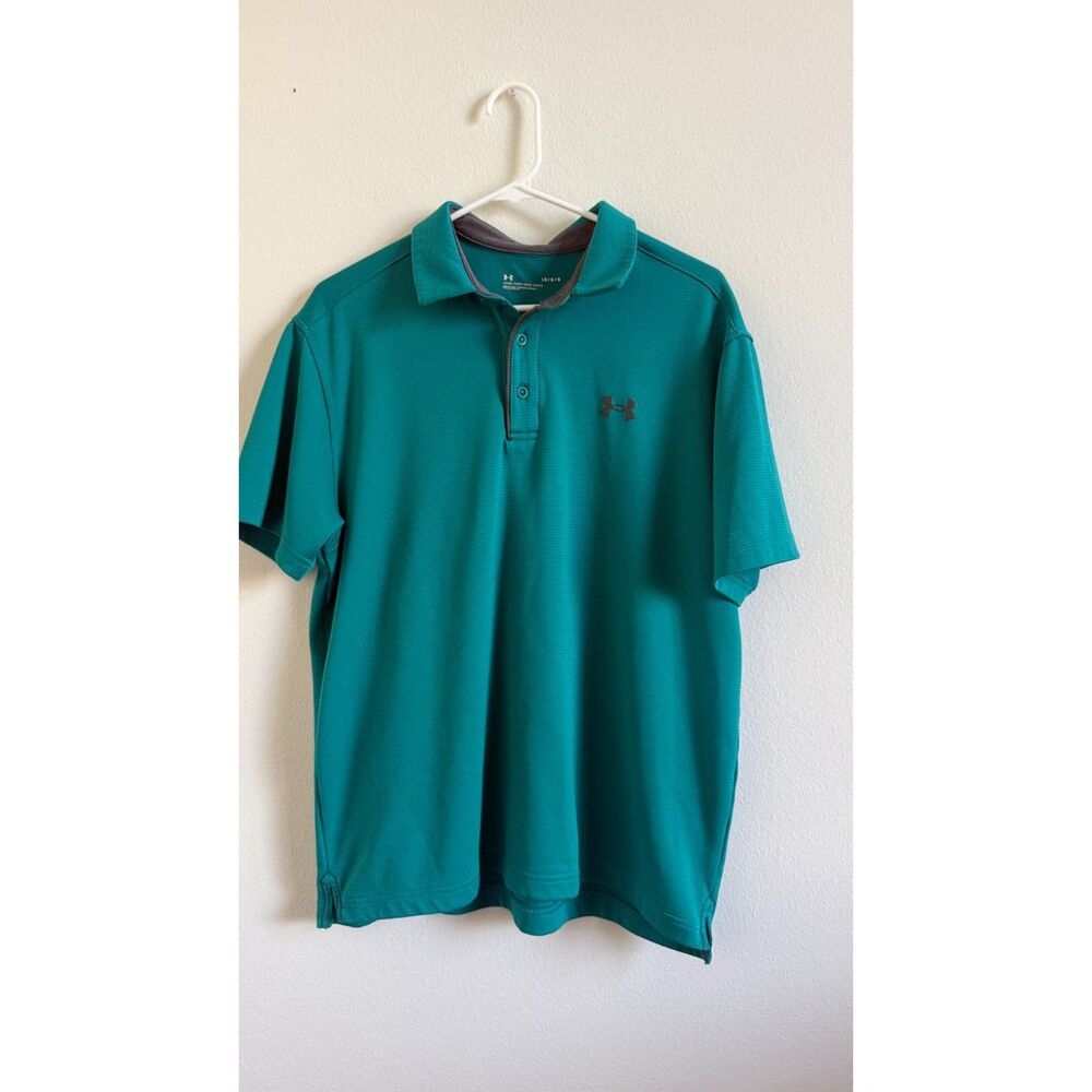 Under Armour Men's Large Loose Fit Polo Shirt Teal Gray Golf Performance